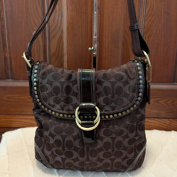 Vintage Coach Soho F12852 Metallic Signature Studded Flap Crossbody Bag - Picture 3 of 16